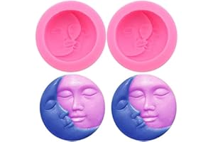 BEEK 2 Pack di stampi per sapone sole e luna, forma rotonda in silicone per bombe da bagno, Lotion Bar, argilla polimerica, cera, pastelli