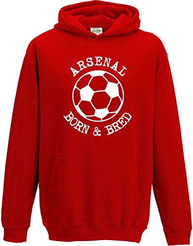 Hat-Trick Designs Arsenal Football Baby/Kids/Childrens Hoodie Sweatshirt-3-4Yrs-Red-Born & Bred-Unisex Gift