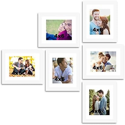 Art Street Decorative Premium Set of 6 Individual Wall Photo Frame (6" X 8" picture size matted to 4" x 6") - White