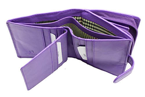 Ladies Genuine Leather Wallet Purse With Side Secure Zip Coin Pocket & ID Window Gift Boxed By Starhide #5530 (Purple)