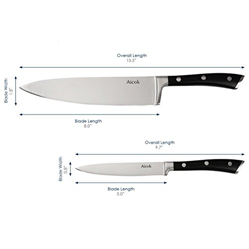 Aicok Messer Set, Allzweckmesser und Kochmesser, Edelstahlklinge, Stahl geschmiedet, Kochmesser Set, Messer mit ergonomischem Griff - 3