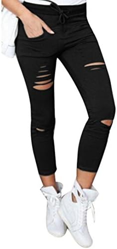 Women Pants,BA Zha Women Skinny Ripped Pants High Waist Stretch Slim Pencil Trousers Training Cropped Pants Hight Waist Fashion Fitness Running Gym Stretch Sports Pants Trouser (S, Black)