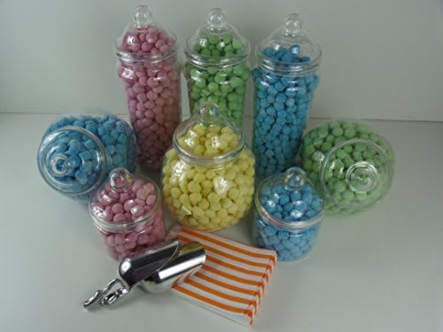 Set of 8 Large Wedding Candy Buffet Jars and Screw Tight Lids With 100 Sweet Bags and 2 Scoops (Orange)