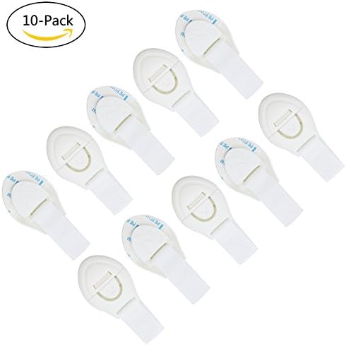 10 Pack Baby Strap Cupboard Lock – Child Safety Lock Latch for Cabinet with 3M Adhesive (WHITE Cupboard Lock)