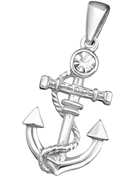 GH1a Weiss Kristall Anker ANHÄNGER für Kette 925 Sterling Silber Maritim 8579w