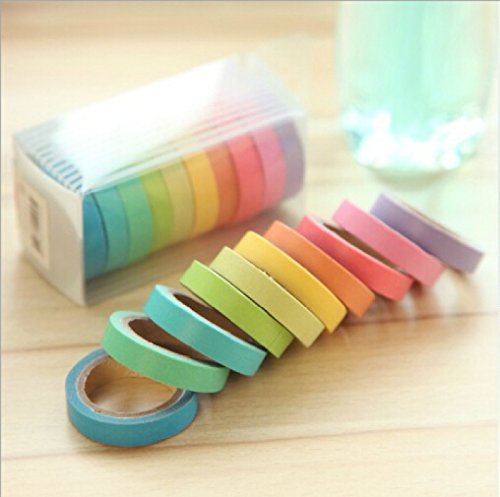Leisial 10pcs DIY Papel Cintas Rollos Washi Tape Arco Iris Cintas Adhesivas Decorativas Lindo Color Caramelo Puede Escribir reviews Leisial 10pcs DIY Papel Cintas Rollos Washi Tape Arco Iris Cintas Adhesivas Decorativas Lindo Color Caramelo Puede Escribir