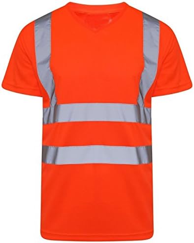 FASHION FAIRIES Mens Adult Hi Vis Viz Visibility T Shirt Boys V Neck Short Sleeve T Shirt#(Orange Hi Viz Tshirt #Small#Mens)