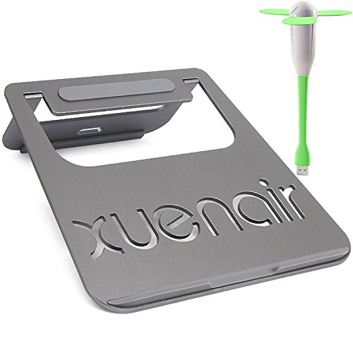 First2savvv JS-DNPB-11UFS06 grau Luxus Ergonomic Aluminium Portabler kühlend Ständer Laptopständer Notebookständer für 12"-17" Laptops, Notebook PC, MacBook Pro & Air mit grün USB-Ventilator