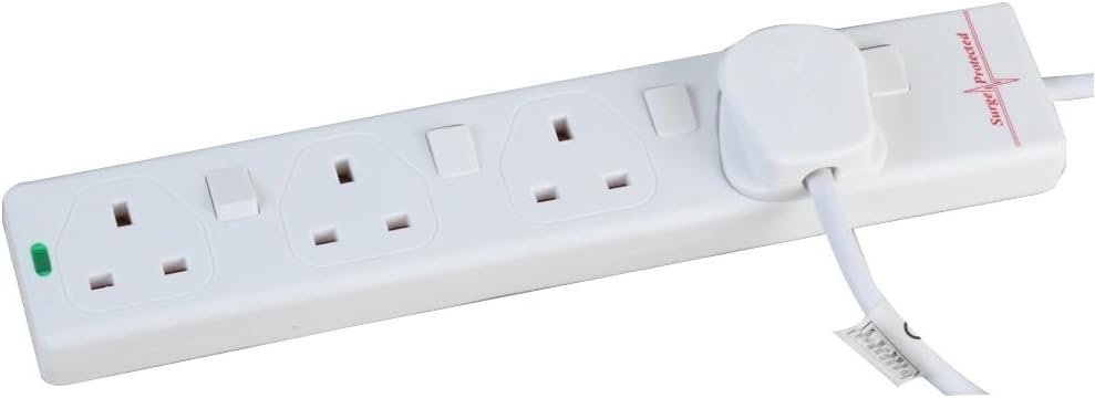 Surge Protected Extension Trailing Lead - Black/White Multi Plug USB Power Cable 10m 4 Gang Switched Surge, White