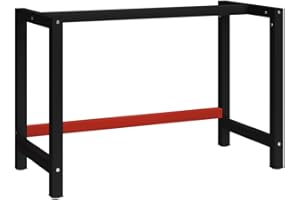 vidaXL Struttura da Banco da Lavoro, 120x57x79 cm, Metallo con Verniciatura a Polvere, Nero & Rosso, Stile Industriale, Per Ufficio o Laboratorio, Gambe da Tavolo Resistenti, Supporto Scrivania