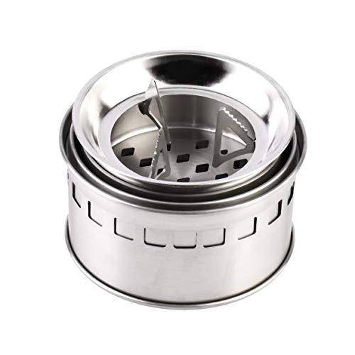 Réchaud de camping en acier inoxydable portable Réchaud à bois pour le feu de bois Fournaise Poêle léger à barbecue BBQ Poêle à l'alcool solidifié Argent