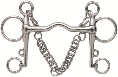 Myler Equestrian Horse Bit Medium Port Mouth Pelham With Curb Chain 5"