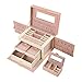 Produktbild Meerveil Schmuckkasten, abschließbare Schmuckschatulle mit 3 Ebenen, Schmuckkästchen mit herausnehmbarem Reise-Box, Schmuckkoffer mit Spiegel für Damen und Mädchen, Geschenk für Frauen, Rosa