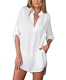 ISASSY Women Loose Deep V neck Chiffon T Shirt Tops Blouse long sleeve top Size 8-12