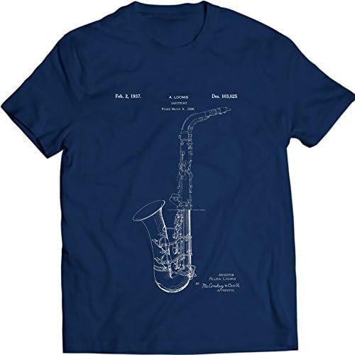 NasShop Saxophone Alto Sax Mendini Tuner Tenor Patent T-Shirt 100% Cotton (XL, Navy Blue)