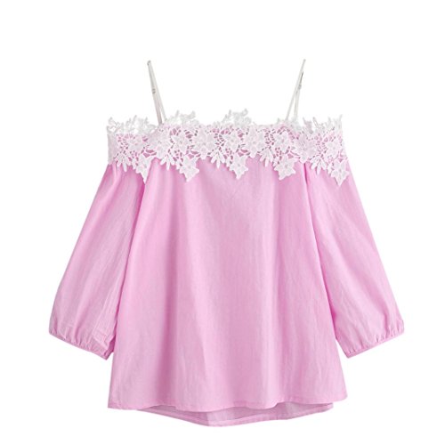 Preisvergleich Produktbild Internet Damen Von Schulter T-Shirt Spitzenbluse (L, rosa)