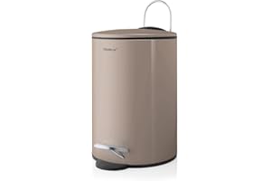 blomus -TUBO- Treteimer aus pulverbeschichtetem Stahl, Taupe, 3L Fassungsvermögen, Smart-Close-System, entnehmbarer Eimer, exklusives Badaccessoire (H / B / T: 24,5 x 17 x 17 cm, Taupe, 68890)