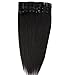Clip in 100% Real Remy Human Hair Extensions Silky Straight Full Head 8 Pieces (18"-100g,#1B Natural Black)