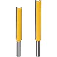 Bestgle 2pcs Straight Router Bit, 8mm Shank Extra Long Two Flute Straight Trimming Bit Woodworking Cutter Tool (2" 3" Cutting Length)