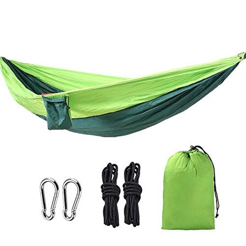 YSBER Fallschirm Nylon Hängematte Doppel Camping Hängematte Leicht und tragbar für Reisen, Wandern, Schlafen, Strand und Hof (Dunkelgrün/Hellgrün)