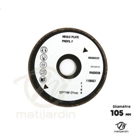 Meule d'affûtage chaîne tronçonneuse pour affûteuse Mini Jolly. Ø 105 mm. Epaisseur 3 mm - Pièce neuve