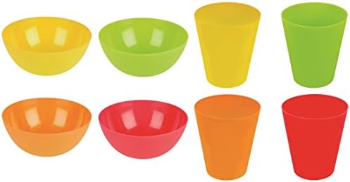 Multi Coloured Children’s Bowls &amp; Tumblers Pack of 4 - Aywav ® (4 Tumblers + 4 Bowls | Type 2)