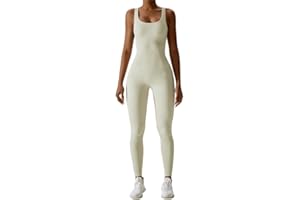 Litthing Femme Combinaison de Sport, Jumpsuit de Yoga sans Manches, Élastique Skinny Une Pièce Survêtements Sexy Gym Combishort Côtelé Barboteuses pour Fitness Jogging