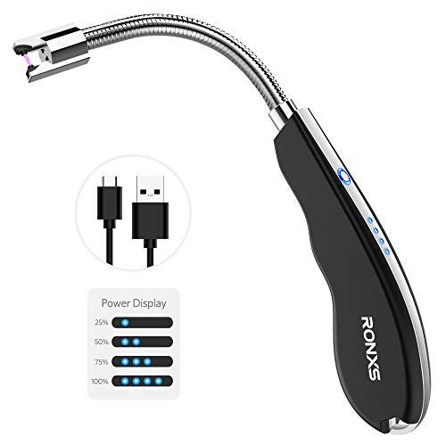 Ronxs Encendedor de Vela actualizado, Encendedor de Arco eléctrico Largo con Interruptor de Seguridad LED, Encendedor Recargable por USB, Cuello Flexible para Exteriores y Camping