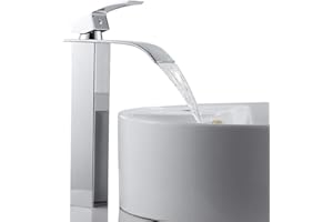 ATEK Chrome Tall Bathroom Basin Mixer Tap – Single Lever Waterfall Design, Hot & Cold Water, Lead-Free Brass Faucet, Modern Stylish Sink Tap