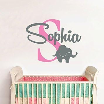 Personalized Kids Name Wall Stickers Cute Elephant Wall Decal Sticker for Kids Girls Bedrooms