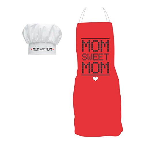 Giftsmate Mom Sweet Mom Kitchen Chef Apron for Mother with Chef hat