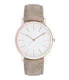 SIX Damenarmbanduhr: Modische Damenuhr mit Metallgehäuse in zartem rosé, graues Armband in Wildleder-Optik, helles Zifferblatt, 3-Zeiger Uhr (274-451)