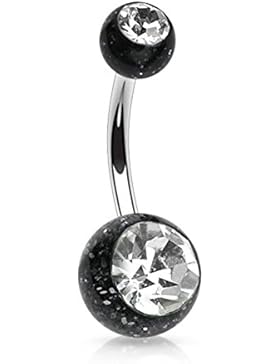 beyoutifulthings Bauch-nabelpiercing 2 GLITZER-kugeln mit Kristall 5mm 8mm Set Stab-dicke 1,6mm Stab-länge 10mm...