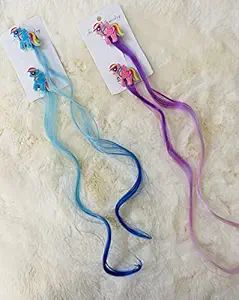 ExcluZiva Gallery Pack of 2 Unicorn Hair Clips Little Pony Unicorn Colourful Artificial Hair Extension Clips Glossy Shiny Unicorn Pins Head Accessories for Girls Birthday Gift ( 1 Pair, Random Colour And Design))