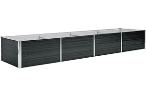 vidaXL Aiola Rialzata in Acciaio Zincato 320x80x45 cm, Antracite, Fondo Aperto, Fioriera per Fiori e Verdure, Fai-da-Te, Giardino o Prato