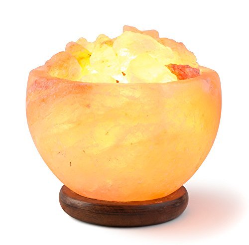 HemingWeigh sal lámpara de sal cuenco con chips, base de madera, cable eléctrico y bombilla