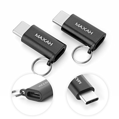Type C Adapter MAXAH USB C auf Micro USB Konverter Adapter Aluminium-Legierung Gehäuse,mit Schlüsselring,OTG kompatibel,2er Set,für USB Type C Geräte z.B. MacBook, OnePlus 2, Nexus 5X, Nexus 6P, ChromeBook Pixel, Nokia N1,Huawei P9,Huawei Nexus 6P,LG Nexus 5X,Meizu Pro 5,Microsoft Lumia 950/XL,ZUK Z1,Google Pixel C (Schwarz)