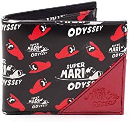 Super Mario Wallet Super Mario Odyssey logo Official Nintendo Black Bifold One Size
