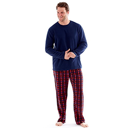 Hombre polar suave ropa cómoda pijama largo manga larga invierno cómodo microfleece azul marino