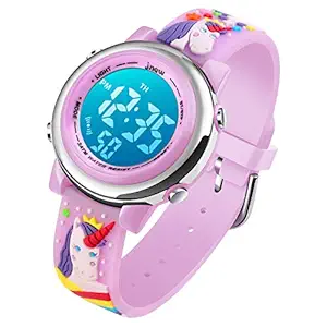 Kids Digital Sport Waterproof Watch for Girls Boys, Kid Sports Outdoor LED Electrical Watches with Luminous Alarm Stopwatch Child Wristwatch - Unicorn Lavender