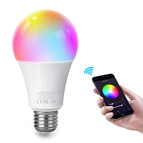 Smart Lampe WLAN Glühbirnen Wifi Led RGBW Light Bulb E27 Birne Kompatibel mit Amazon Alexa Echo Google Home Kein Hub Erforderlich Dimmbares Mehreren Farben 580LM 7W AISIRER