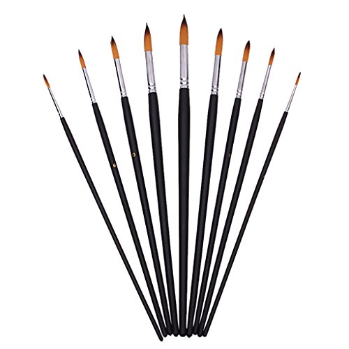 9 Stück Künstler malen mit dem Pinsel Set Runde Spitze Nylon Aquarell Acrylfarbe Haarbürsten - 4