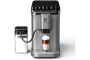 ZACHVO Cafetera Superautomática con Sistema de Leche–20 Bares, 7 Bebidas, 15 Niveles de Molido, Depósito de Agua de 1,5L, Doble Caldera, Control PID, Limpieza Automática,Pantalla Táctil，Café con Leche