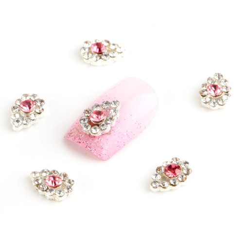 Five Season 10pcs 3D Water Drop Shape with Silver & Red Rhinestones Nail Art DIY Decorations
