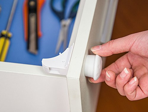 Joyoldelf Magnetic Cupboard Locks for Baby Care Child Proofing - No Tools Needed (4 Locks + 1 Key)