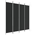 vidaXL 4-Panel Room Divider - Foldable and Versatile - Breathable Black Fabric and Durable Iron - Ideal for Living Room and Bedroom - Size: 200x200 cm