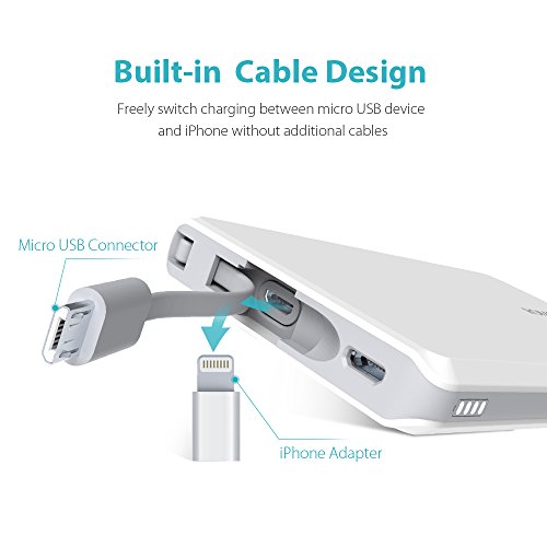 Romoss Batterie Externe 5000mah Chargeur Externe Ultra Fin C  ble USB Int  gr   Adaptateur Lightning Compatible iPhone X  iPhone 8 Samsung d autres Sm