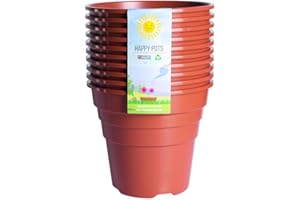 Happy Pots plastic plant pots - 15cm Gloss Terracotta - Pack of 10 Premium Reusable Flower Pots for Indoor/Outdoor Home Décor Gardening - Round, Heavy Duty, UV Resistant, Recyclable - Made in UK