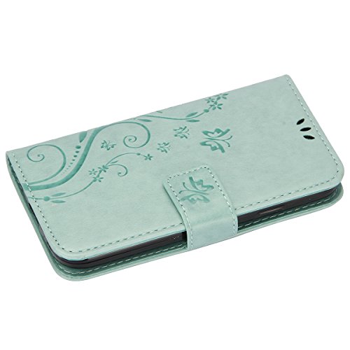 Galaxy S4 Hülle,Galaxy S4 Lederhülle,Galaxy S4 Leder Wallet Tasche Brieftasche Schutzhülle,ikasus® Malerei Schmetterling Muster PU Lederhülle Flip Hülle im Bookstyle Cover Schale Stand Ständer Etui Karten Slot Schutzhülle Grau Tasche Wallet Case für Samsung Galaxy S4 i9500 – Grün - 4