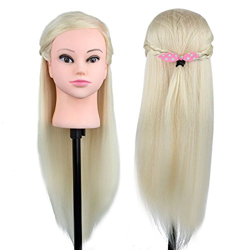 Hairdressing 80% Blonde Professional Real Hair 22 Inch,CoastaCloud Training Mannequin Head Hairdresser Human Hair with Clamp